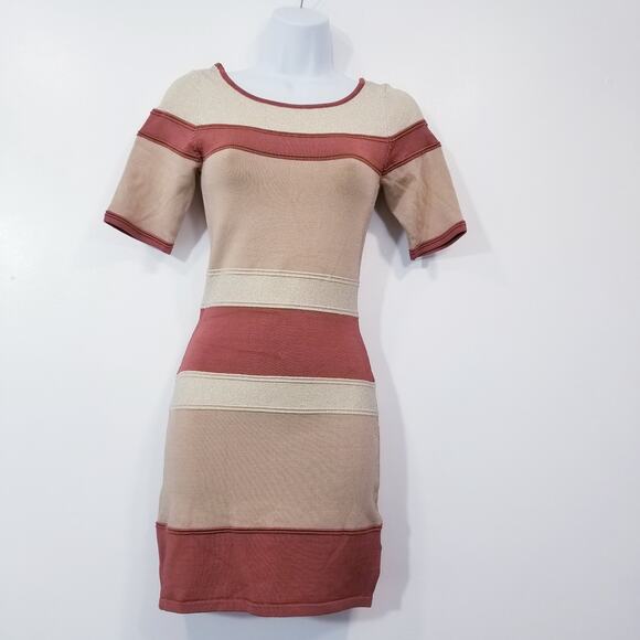 Bebe Shimmer Striped Knit Bodycon Mini Dress - Picture 1 of 11